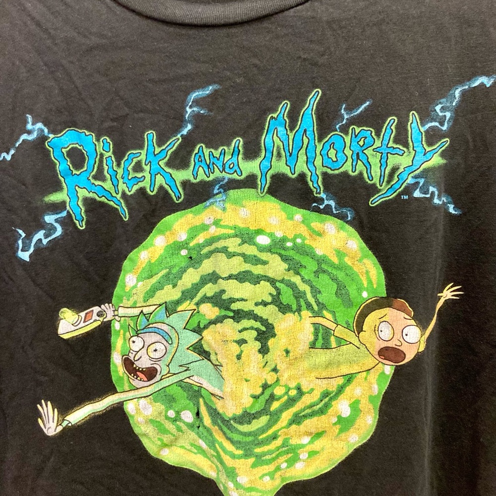 COTTON BLACK RICK & MORTY, COMEDY HUMOUR CARTOON, OFFICIAL MEN'S T-SHIRT XL.